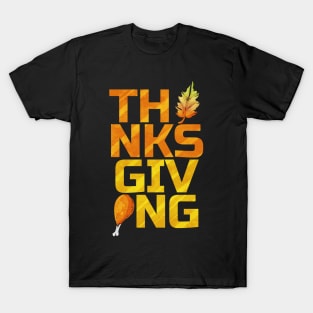 THNKSGVNG Leave And Drumstick Logo Thanksgiving T-Shirt